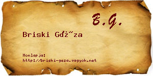 Briski Géza névjegykártya